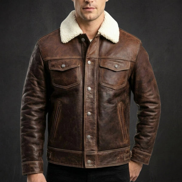 Distressed Brown Sherpa Jacket