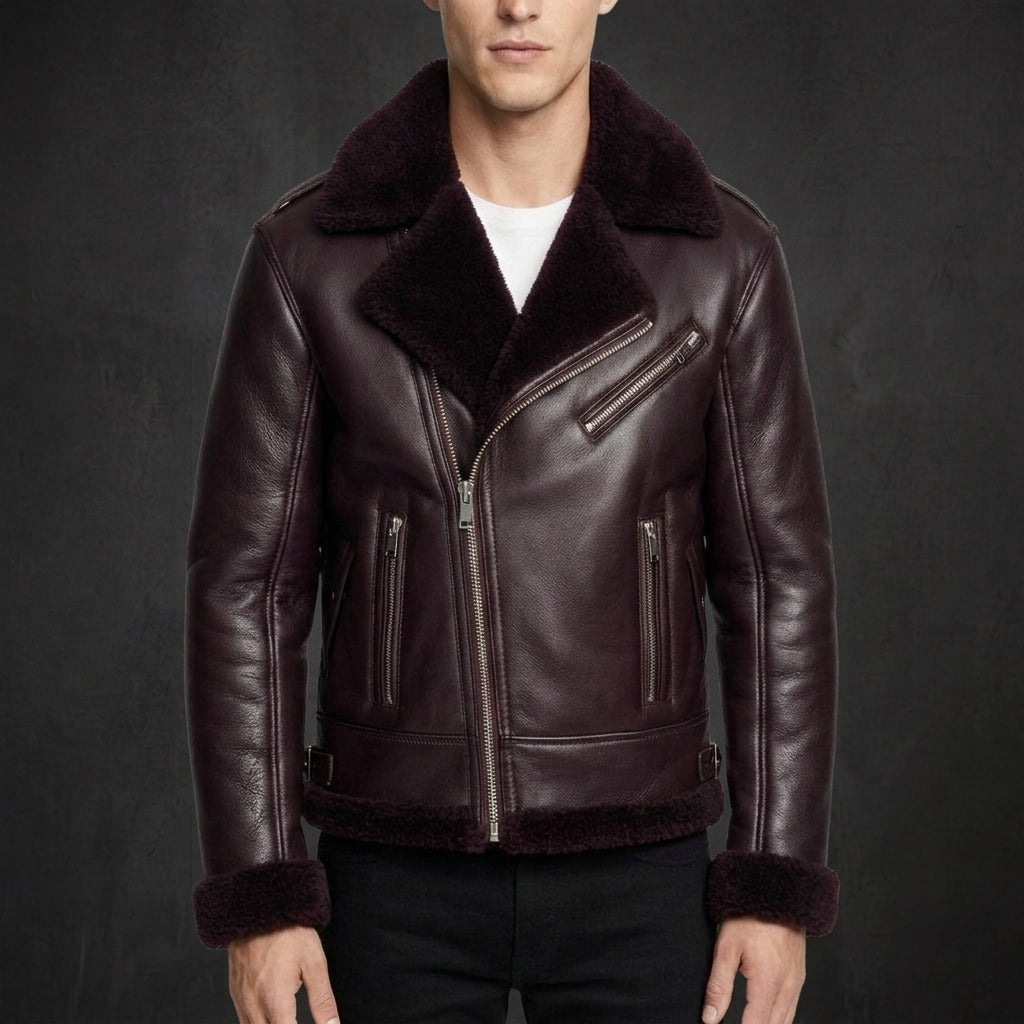 Maroon Harlow Shearling Jacket