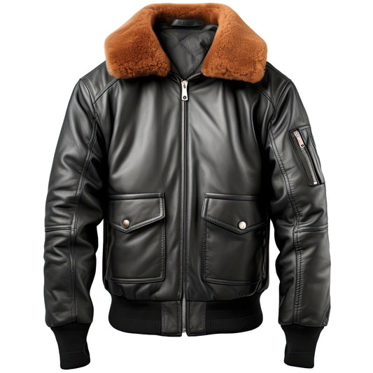 Sigma Offers Men’s A2 Black Genuine Sheepskin Sherpa Shearling Orignal Fur Shirt Collar Winter Warm Aviator Flight Pilot Bomber Leather Jacket