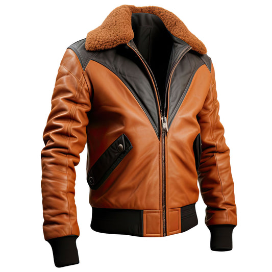 Sigma Offers Men’s Clay Brown Black A2 Aviator Genuine Sheepskin Sherpa Shearling Orignal Fur Collar Winter Warm Classy Pilot Bomber Leather Jacket