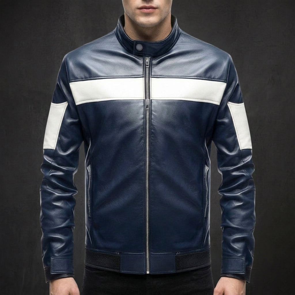 Navy White Stand Collar Jacket