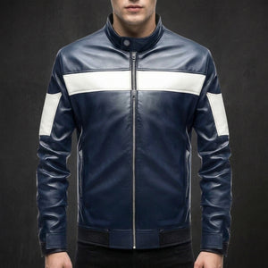 Navy White Stand Collar Jacket