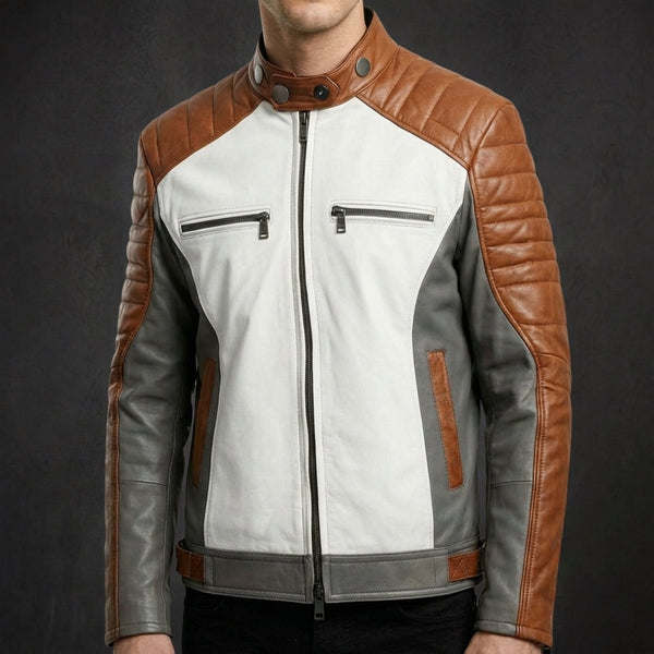 Charcoal Quilted Cafe Racer Jacket