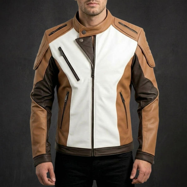 Distressed Brown Stand Collar Jacket