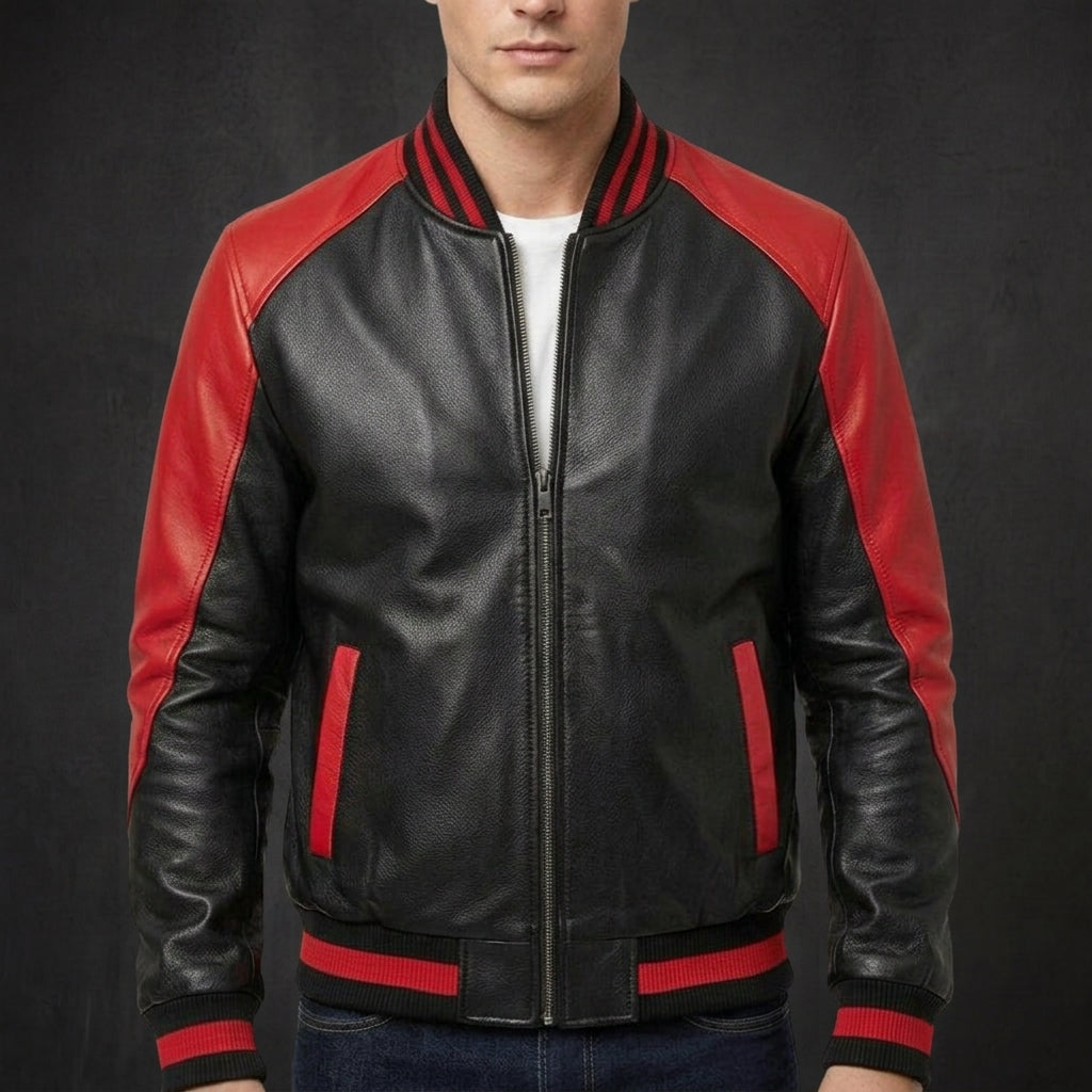 Black Red Varsity Bomber Jacket