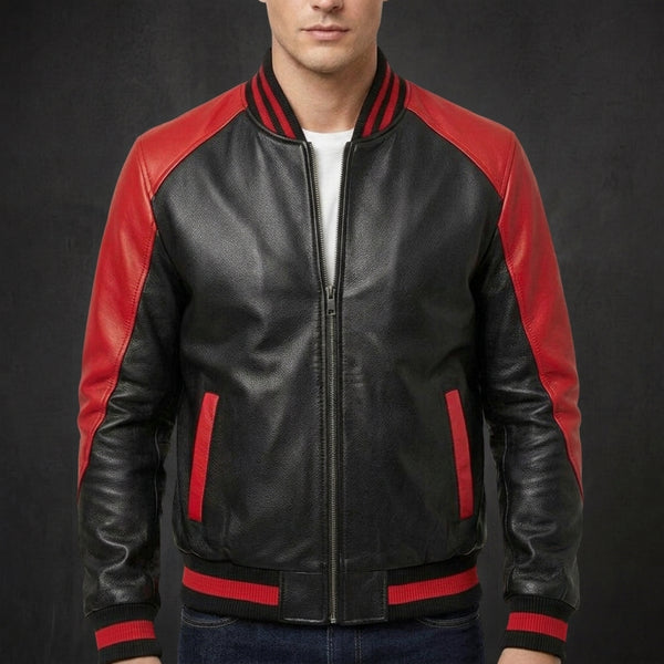 Black Red Varsity Bomber Jacket