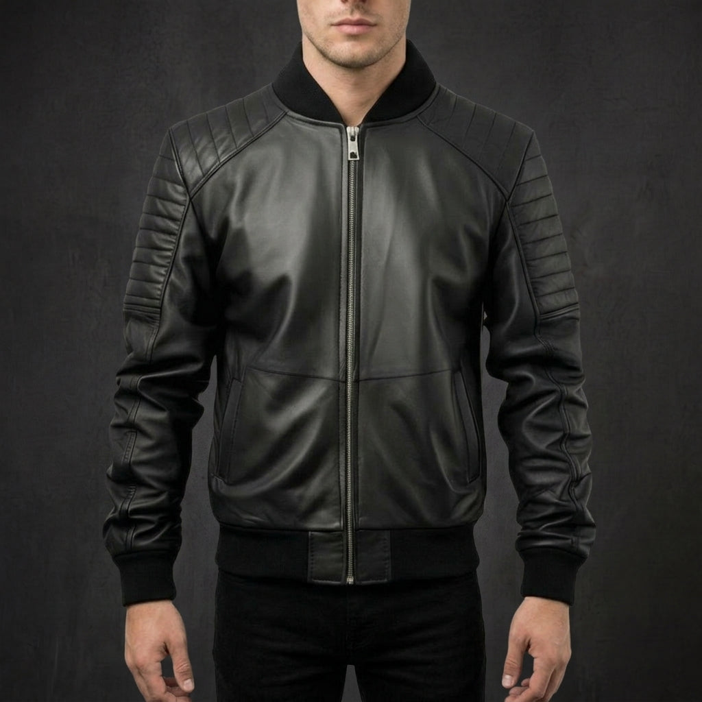 Black Quilted Bomber Jacket