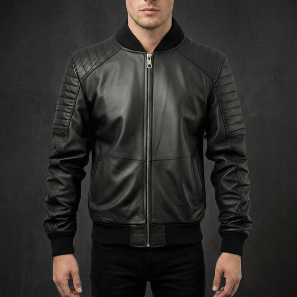 Black Quilted Bomber Jacket