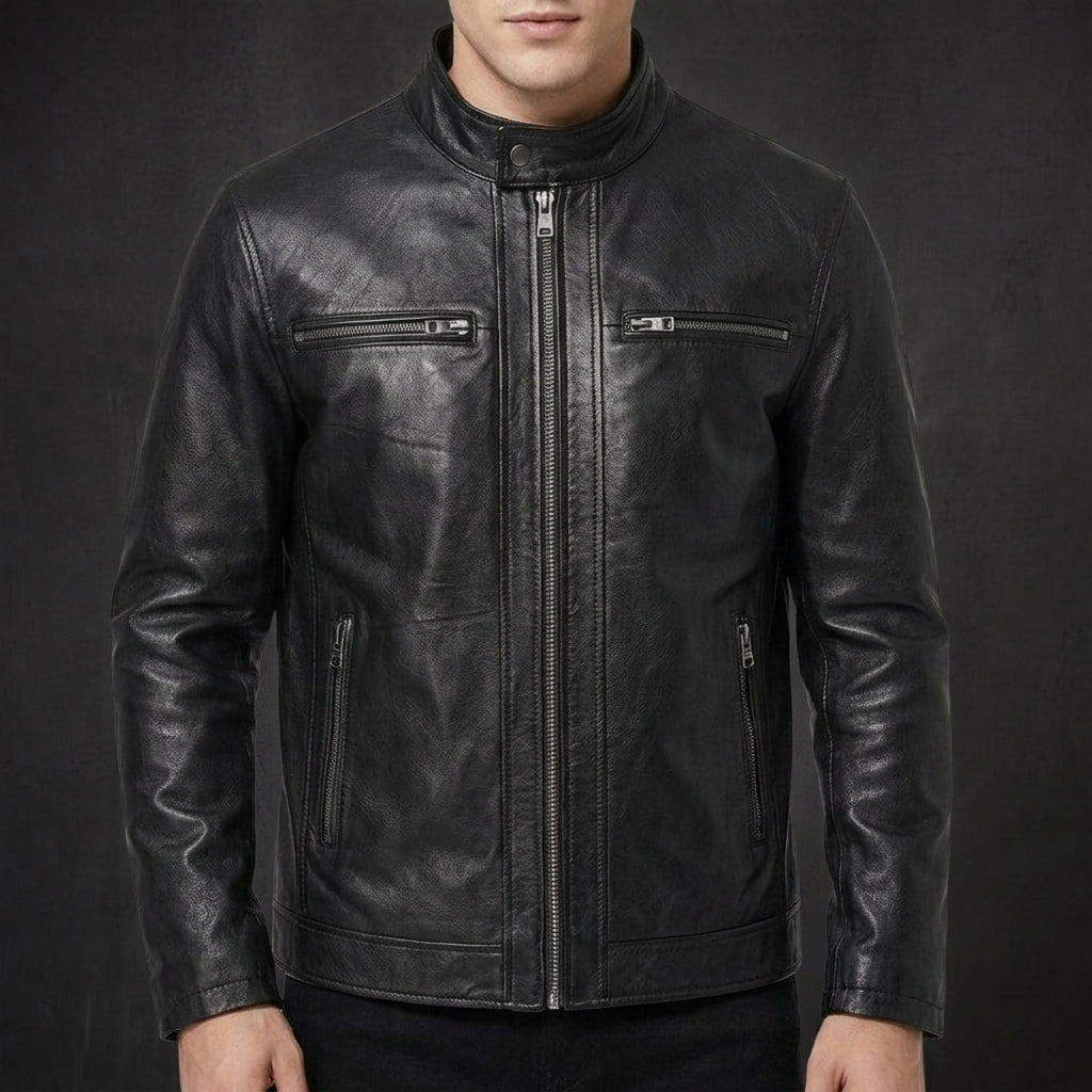 Black Moto Cafe Racer Jacket