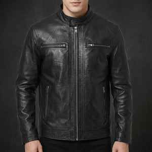 Black Moto Cafe Racer Jacket