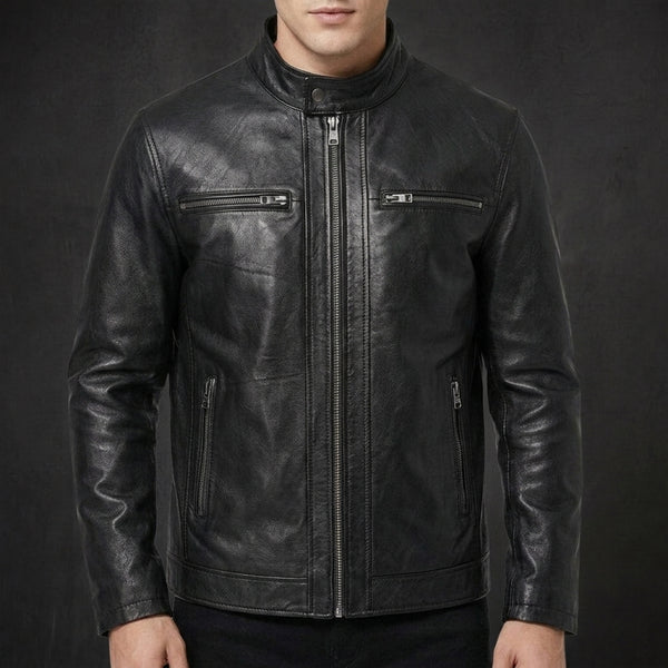 Black Moto Cafe Racer Jacket
