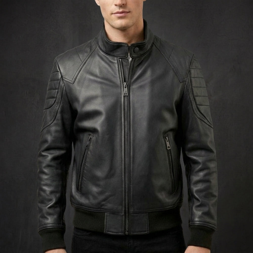 Black Rib Knit Bomber Jacket