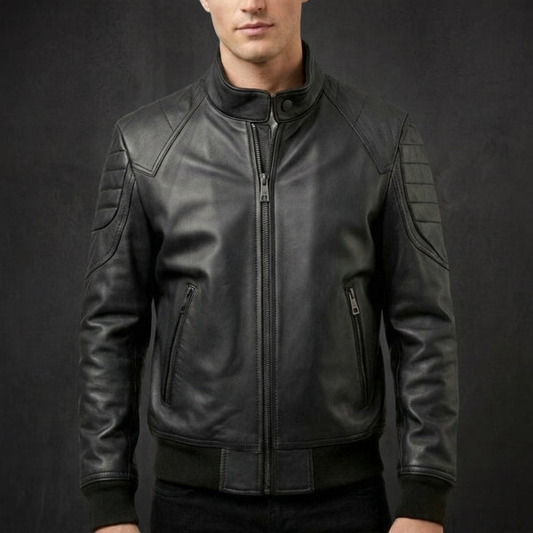 Black Rib Knit Bomber Jacket