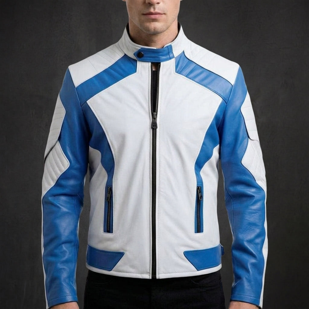 Blue White Moto Jacket