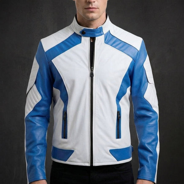 Blue White Moto Jacket