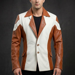 Brown White Leather Blazer