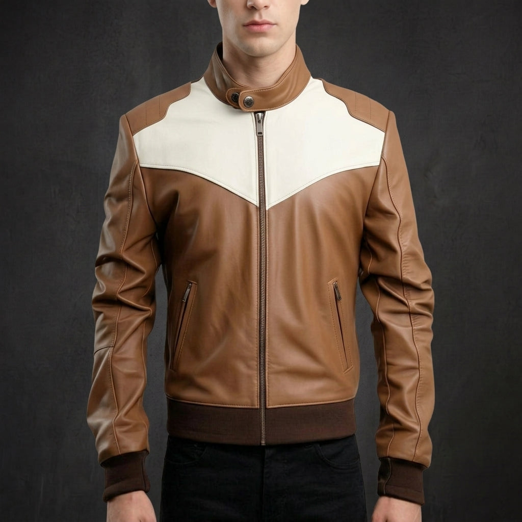 Brown White Bomber Jacket