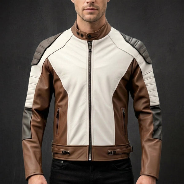 Brown White Cafe Racer Jacket