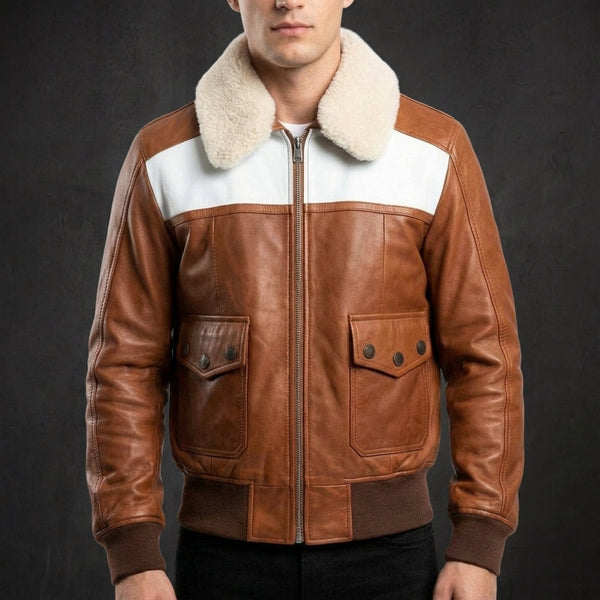 Brown White A2 Bomber Jacket