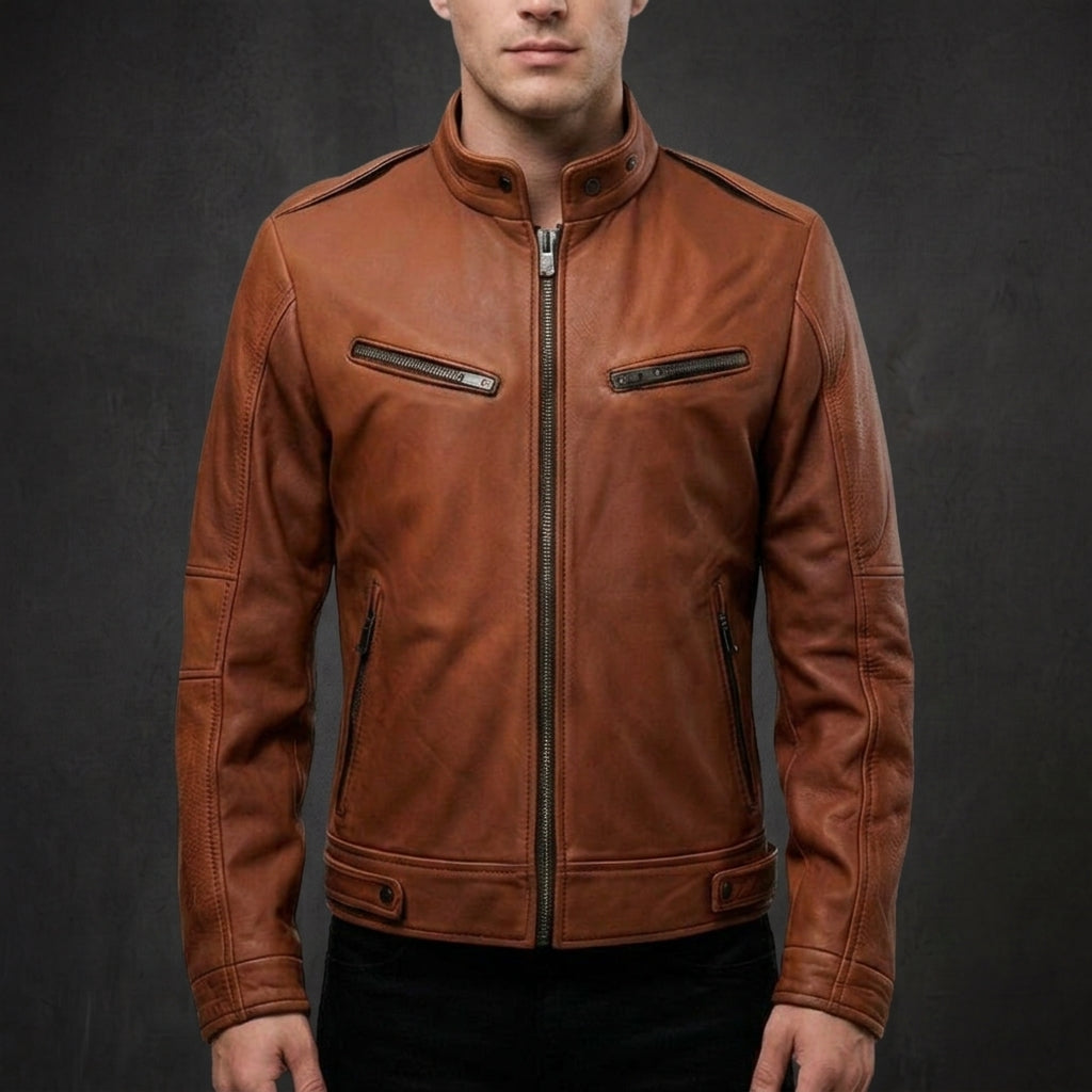 Distressed Brown Cafe Racer Jacket