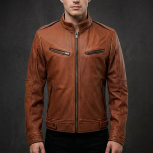 Distressed Brown Cafe Racer Jacket