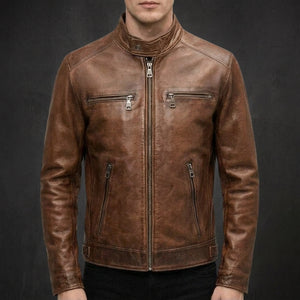 Distressed Brown Biker Jacket