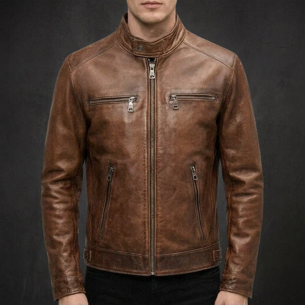 Distressed Brown Biker Jacket