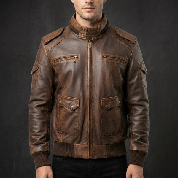 Distressed Brown Flight Jacket