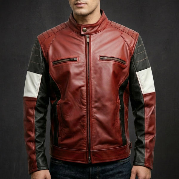 Maroon Black Cafe Racer Jacket