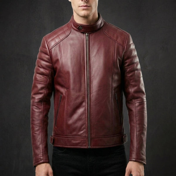 Maroon Slim Cafe Racer Jacket