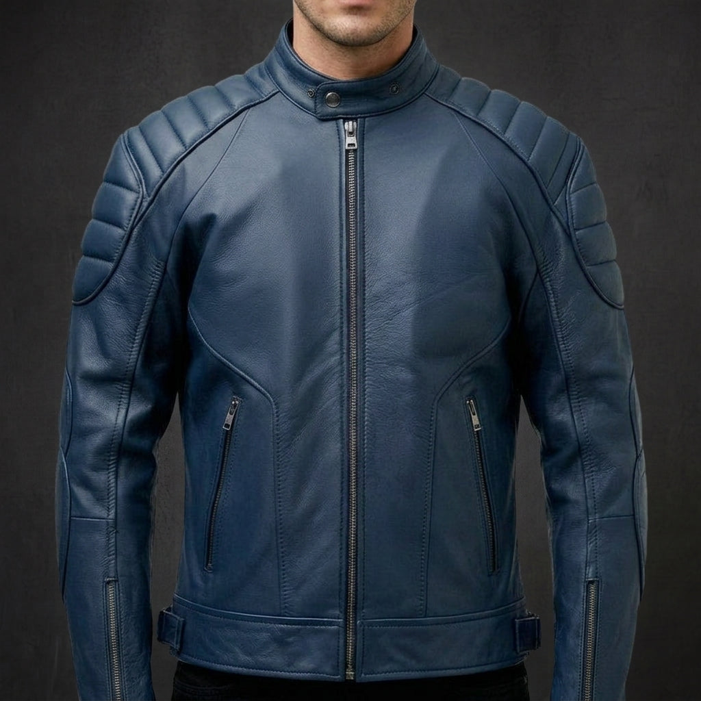 Navy Quilted Motorcycle Jacket