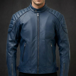 Navy Quilted Motorcycle Jacket