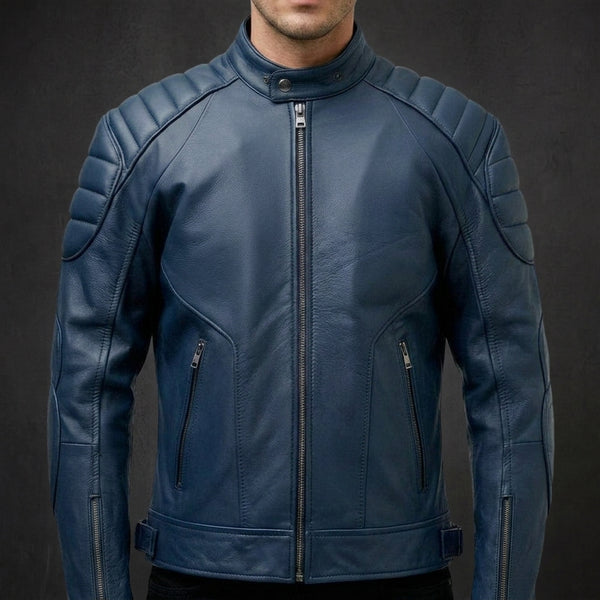 Navy Quilted Motorcycle Jacket