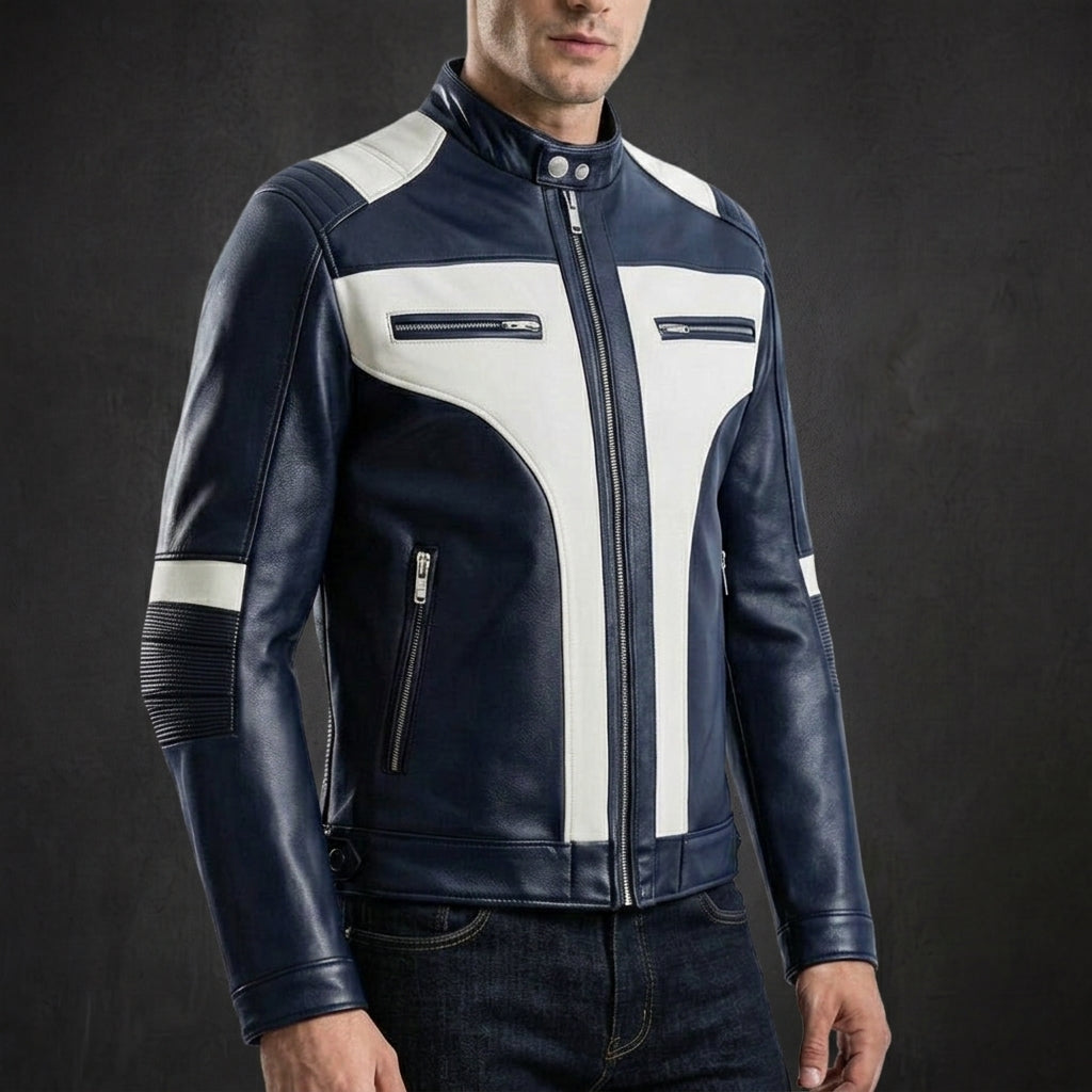 Navy White Cafe Racer Jacket