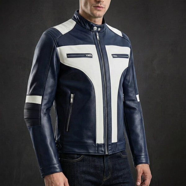 Navy White Cafe Racer Jacket