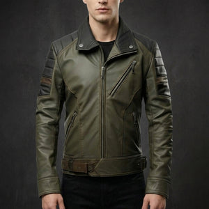 Olive Black Cafe Racer Jacket