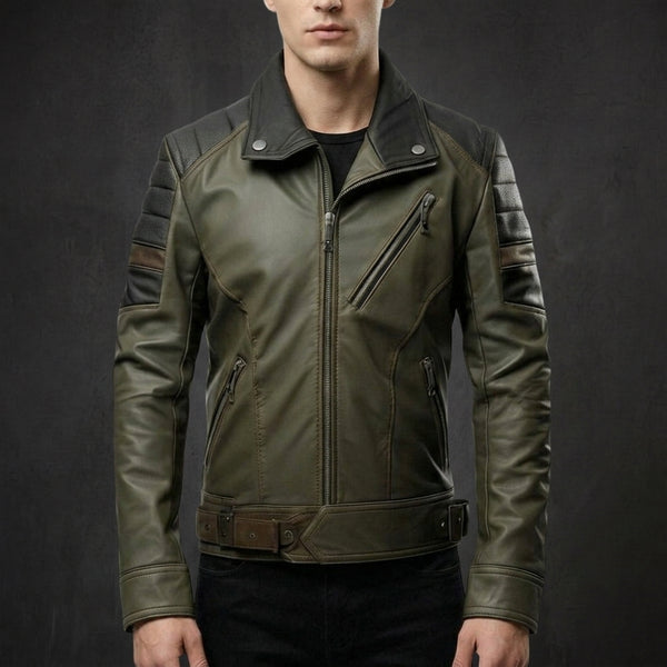 Olive Black Cafe Racer Jacket