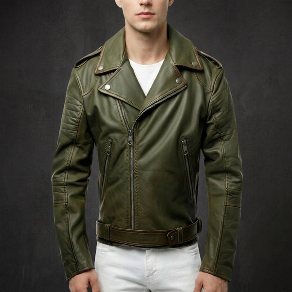 Olive Crossover Biker Jacket