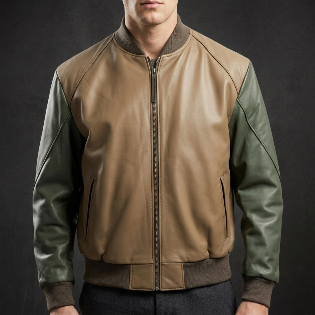 Olive Tan Bomber Jacket