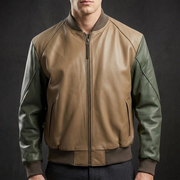 Olive Tan Bomber Jacket