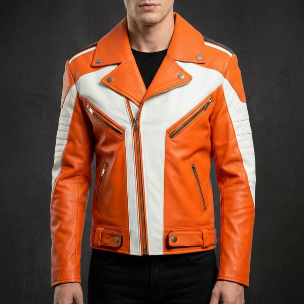 Orange White Cafe Racer Jacket