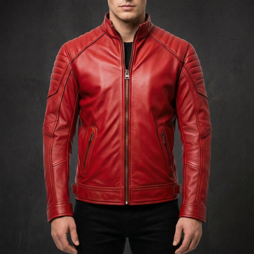 Red Retro Cafe Racer Jacket