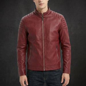 Red Quilted Cafe Racer Jacket