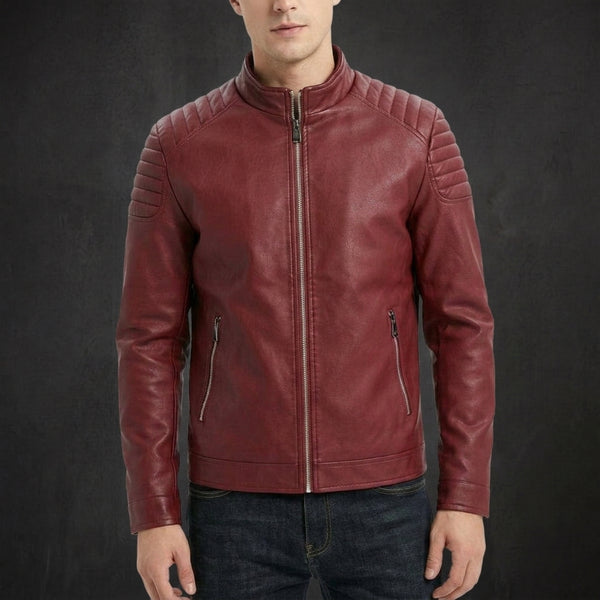 Red Quilted Cafe Racer Jacket