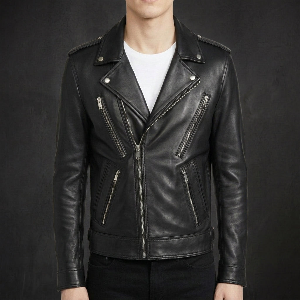 Smoke Grey Asymmetric Biker Jacket
