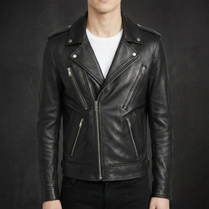 Smoke Grey Asymmetric Biker Jacket