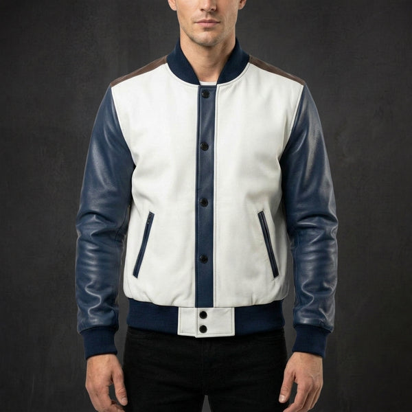 White Blue Sport Bomber Jacket