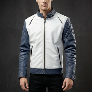 Navy Grey Quilted Biker Jacket