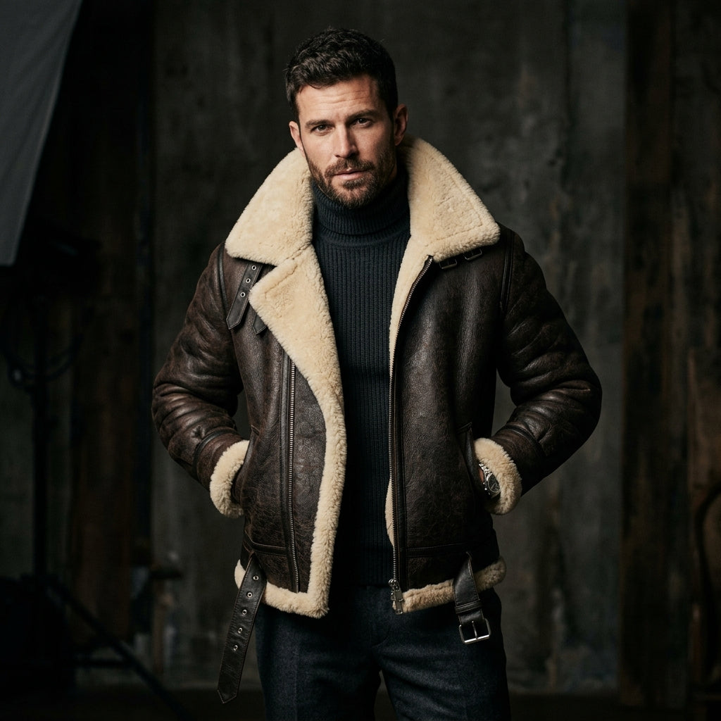Men's shearling leather jacket — Sigma Leathers winter outerwear